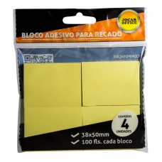 Bloco Recado Auto-Adesivo 50x38mm - 4 blocos de 100 folhas