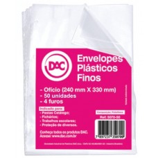 Envelope Plástico Ofício 4 furos Fino Transparente - Pacote 50 unid.